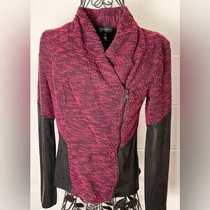 Jessica Simpson Modern Burgundy and Black Knit Moto Jacket XS